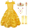Jerrisapparel Princess Dress Off Shoulder Layered Costume For Little Girl (8 Years, Yellow With Accessories)