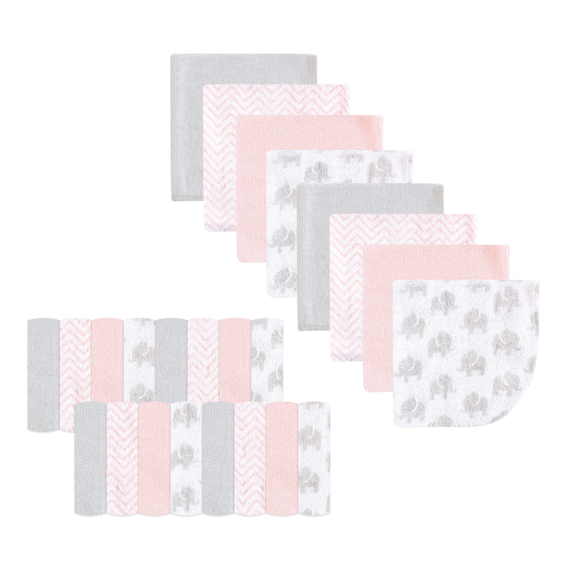 Luvable Friends Unisex Baby Super Soft Bundle Washcloths, Pink Elephant, One Size