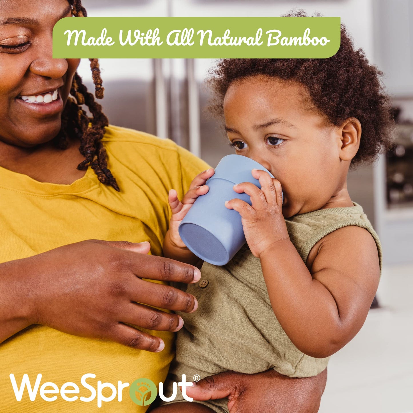WeeSprout Bamboo Grow-With-Me Sippy Cups with Lids, 10 oz Set of Four, Babies Kids & Toddlers, Made With Bamboo & 100% Silicone,