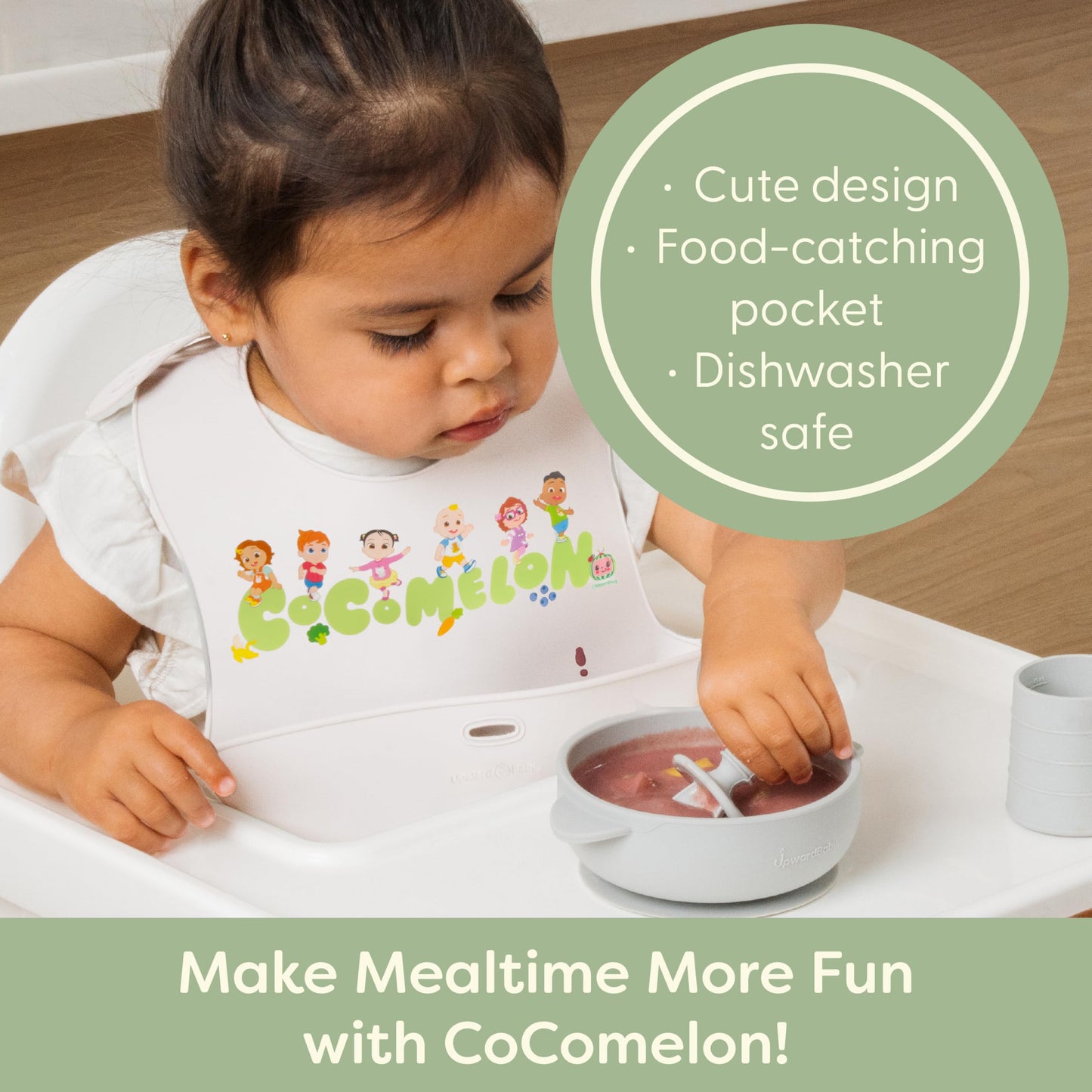 Cocomelon Silicone Bibs For Babies With Adjustable Neck - Durable Baby Silicone Bibs, Baby Bib With Food Catcher Pouch For Mess-