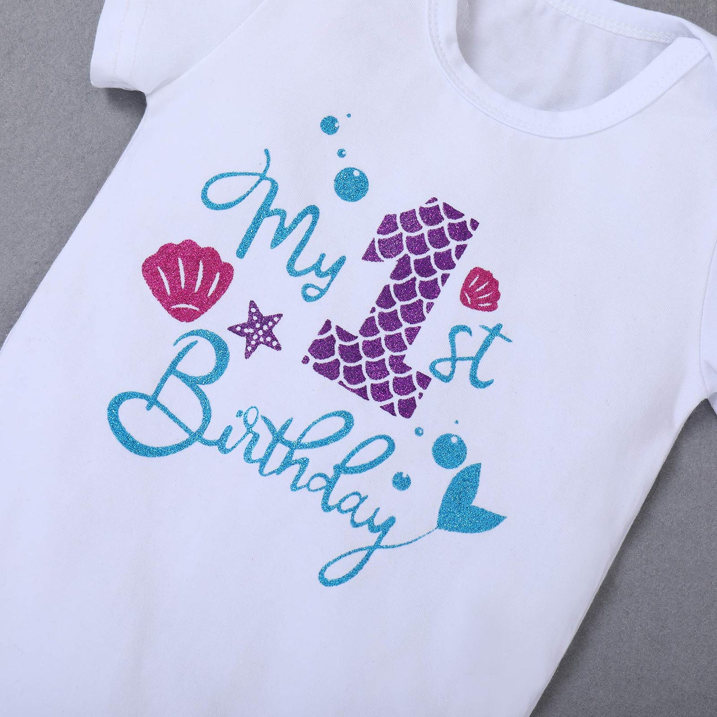 Mermaid 1St Birthday Outfit Baby Girl My First Birthday Cake Smash Photo Shoot Romper Little Mini Tutu Skirt Shiny Headband One
