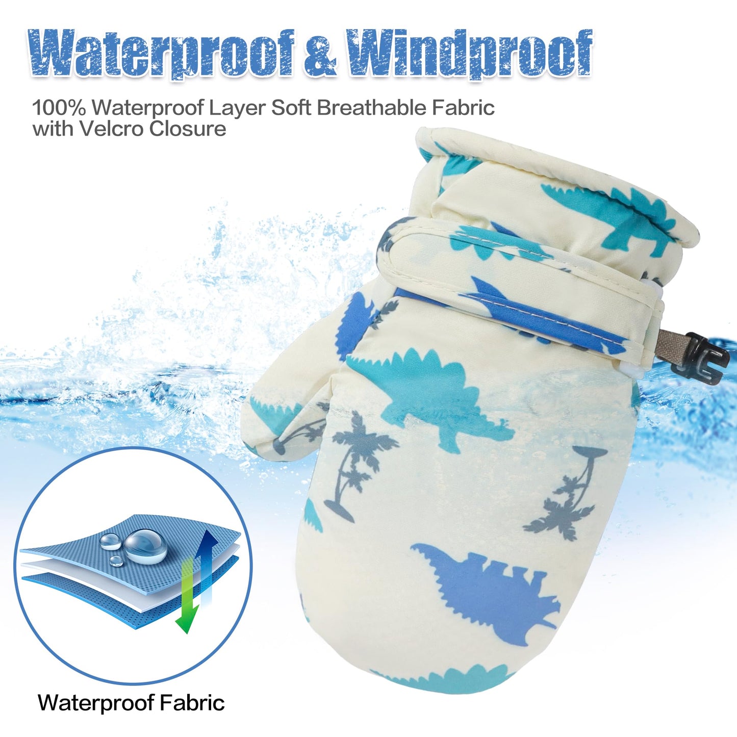 Fynnsure Toddler Mittens Baby Waterproof Snow Gloves Kids Mittens Ski Snow Gloves Cold Weather Mittens For Boys Girls Ivory Whit