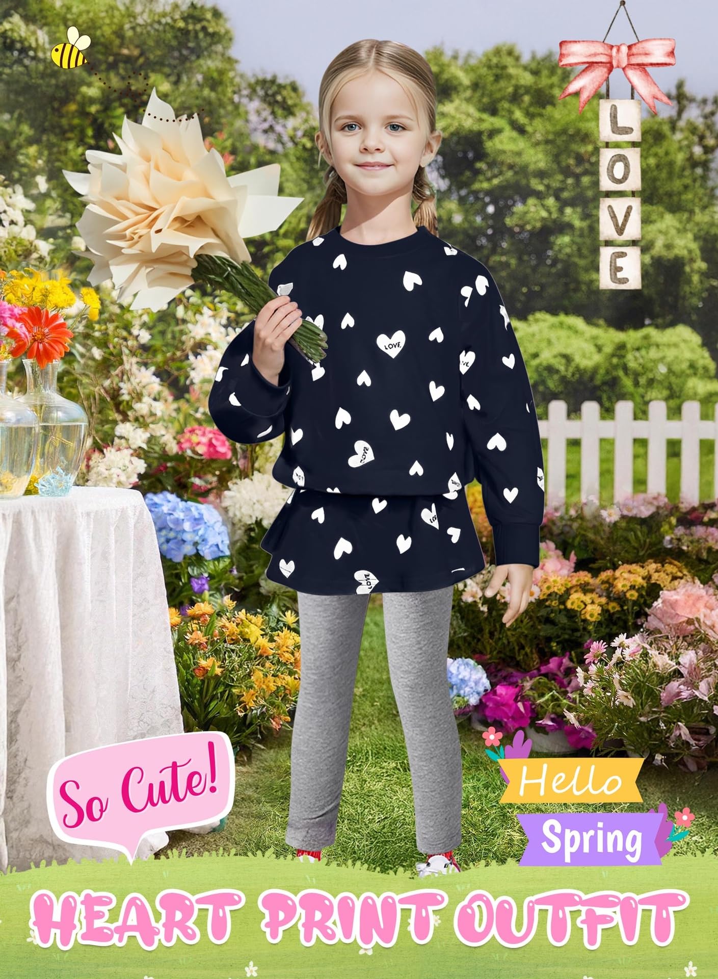 Bomdeals Adorable Cute Toddler Baby Girls Clothes Set,Long Sleeve T-Shirt +Pants Outfit(Age(5T), Navy)