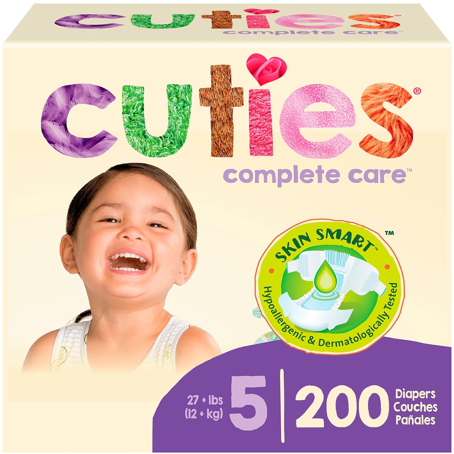 Cuties | Skin Smart, Absorbent & Hypoallergenic Diapers With Flexible & Secure Tabs | Bulk Case | Size 5 | 200 Count