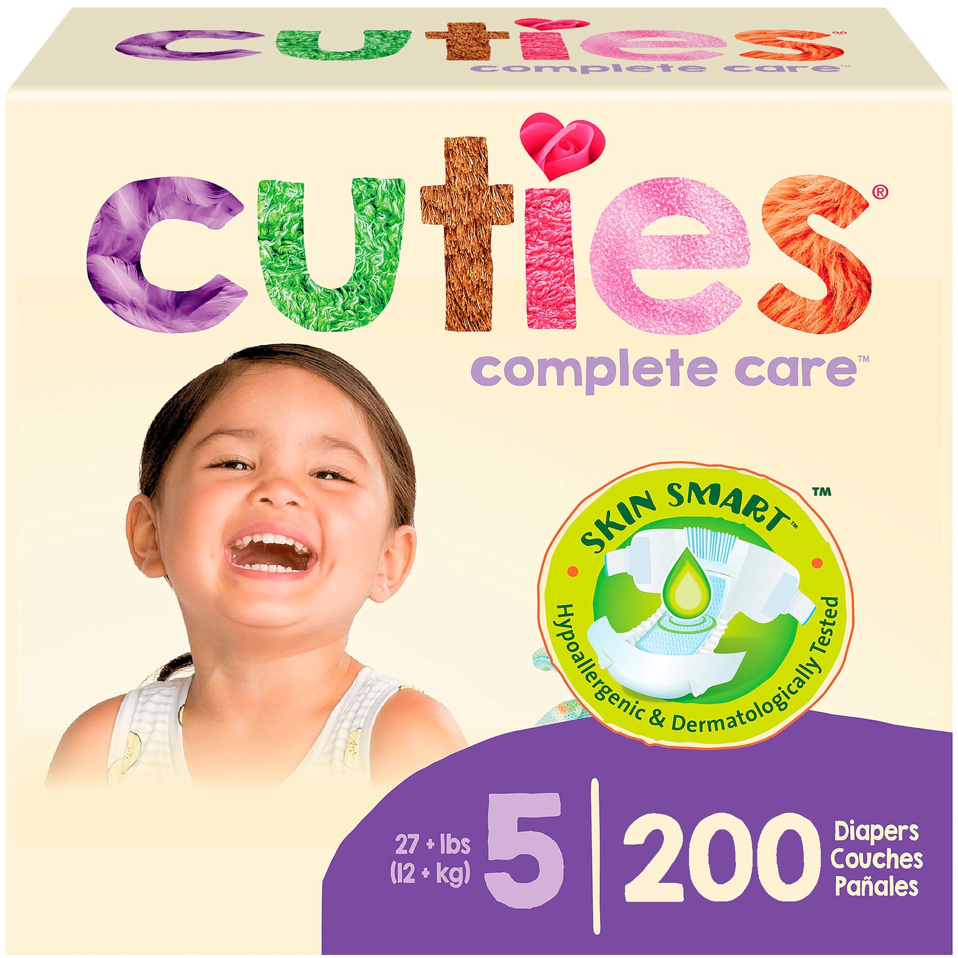 Cuties | Skin Smart, Absorbent & Hypoallergenic Diapers With Flexible & Secure Tabs | Bulk Case | Size 5 | 200 Count