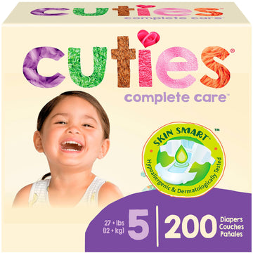 Cuties | Skin Smart, Absorbent & Hypoallergenic Diapers With Flexible & Secure Tabs | Bulk Case | Size 5 | 200 Count