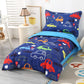 Wowelife Car Toddler Bedding Sets For Boys 4 Piece Blue Vehicle Toddler Bed Sheet Sets Bed-In-A-Bag Comforter Set For Kids Boys