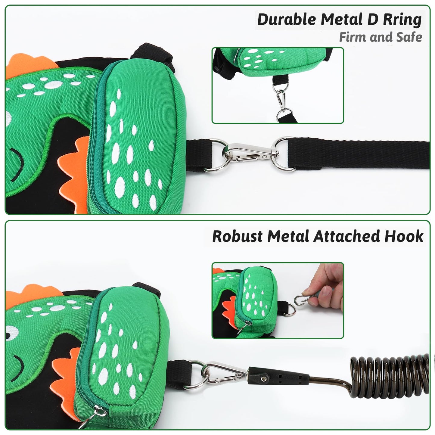 Accmor Toddler Harness Leash + Anti Lost Wrist Link, Cute Dinosaur Kids Leash Walking Harness, Baby Leashes For Toddlers, Child