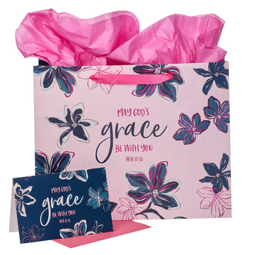 Christian Art Gifts Landscape Gift Bag With Card And Tissue Paper Set - Gods Grace - Hebrews 13:25 Inspirational Bible Verse, Pi