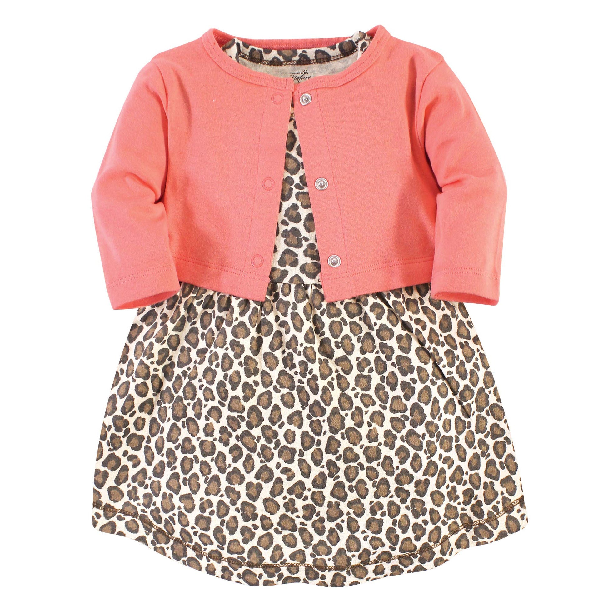Touched By Nature Baby Girls Organic Cotton And Cardigan Casual Dress, Leopard, 2T Us