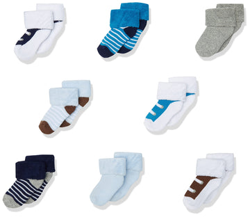 Luvable Friends Baby Boys Newborn And Terry Socks, Blue Brown, 6-12 Months Us