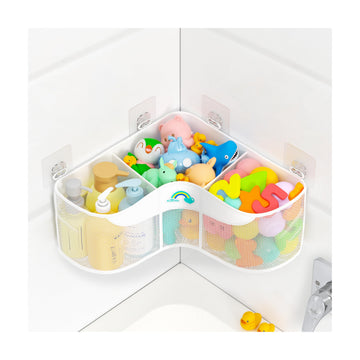 Austion 3Compartment Corner Bath Toy Storage Organizer For Tub  WideOpening Mesh Kids Bath Toy Holder With Easy Sorting & Sto