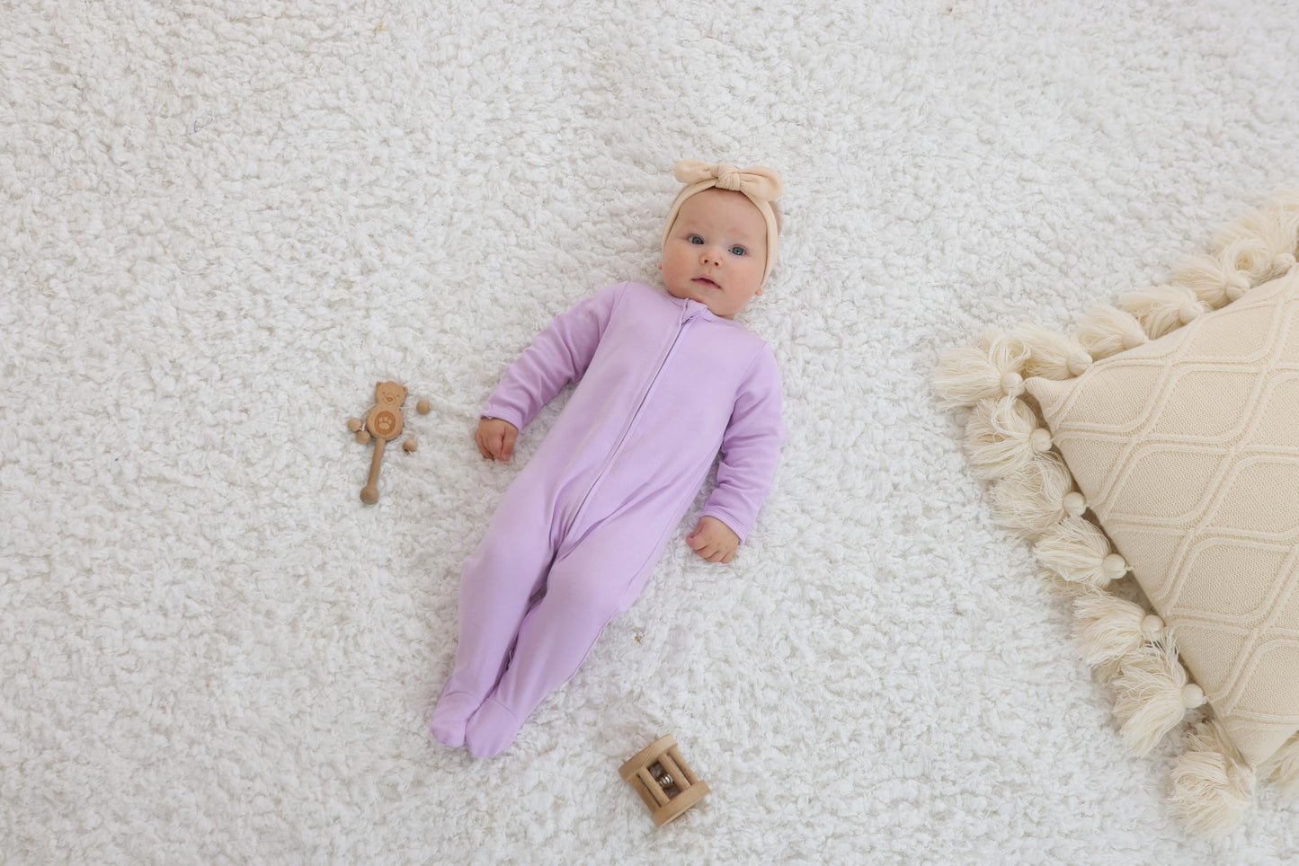 Guisby Footed Long Sleeve Baby Pajamas With Zipper Cotton Infant Sleepers Light Pink+Purple 6-9 Months