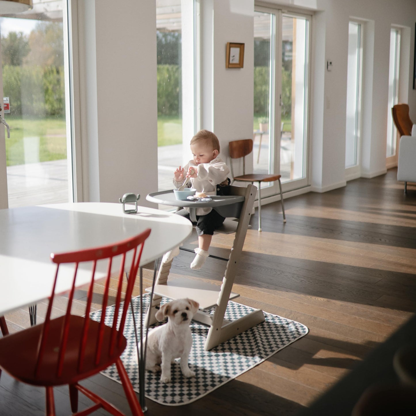 Mushie Baby Splat Mat 42.5X42.5 Inch (Olive Check) | Water Resistant For Under High Chair And Infant Play