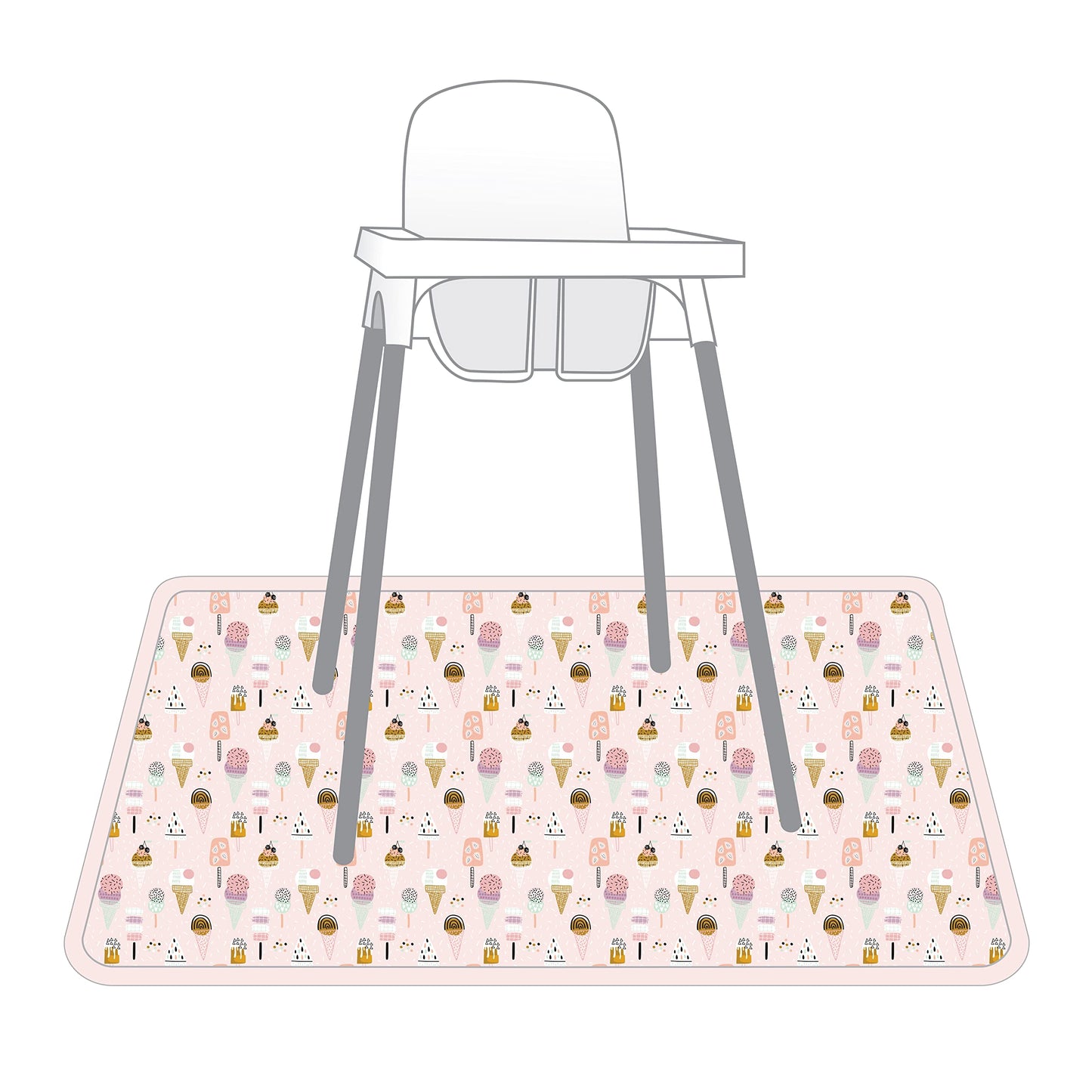 Bapronbaby Pink Ice Cream Splash Mat - Waterproof Catch-All For Under High Chairs, Floors, Tables, Playtime Or Arts & Crafts - M