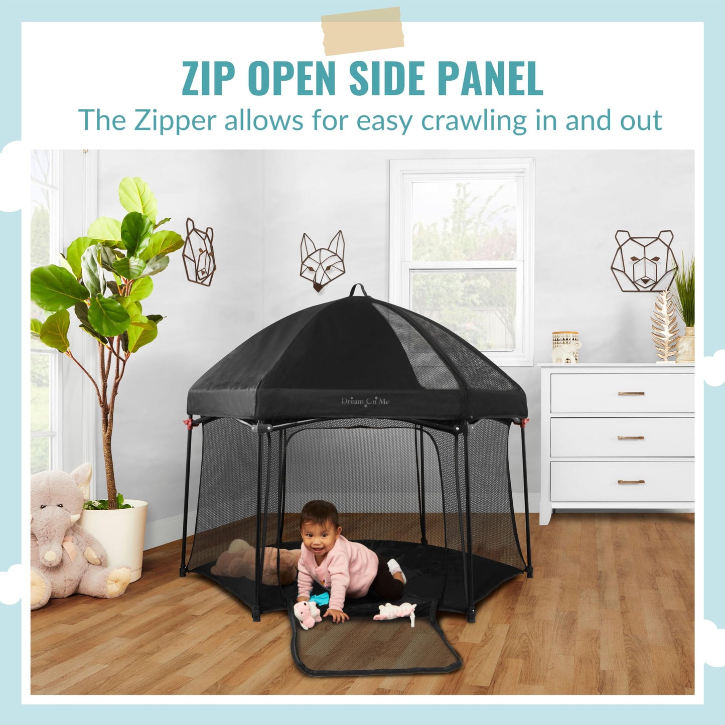 Dream On Me Onyx Playpen Set With Canopy, Baby Playpen, Portable And Lightweight, Playpen For Babies And Toddler, Black
