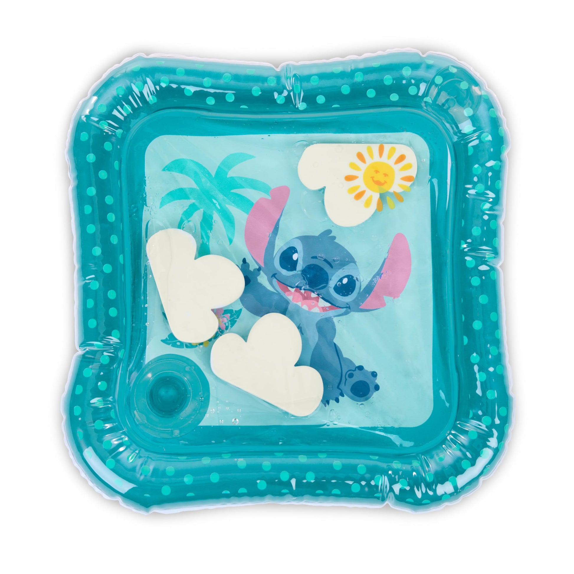 Bright Starts Disney Baby Stitch Water Mat, Making Waves Play Mat, 3 Floating Toys, Blue, Newborn+