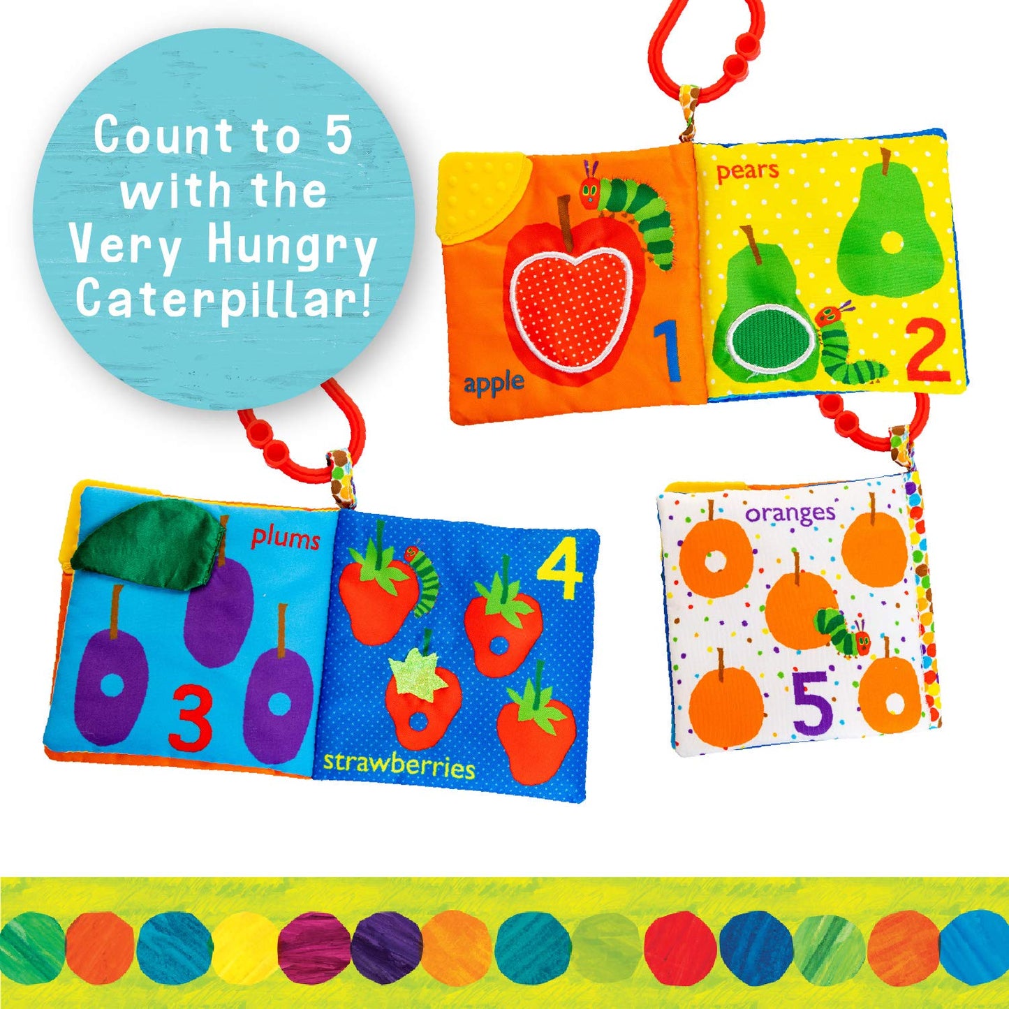 Lets Count Soft Book - World of Eric Carle the Very Hungry Caterpillar Baby on the Go Clip Teething Crinkle Soft Sensory Book f