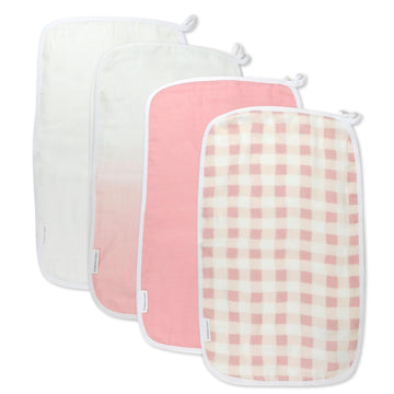 Honestbaby Organic Cotton Multi-Layer Burp Cloths Multipack, 4-Pack Peach Skin Painted Buffalo Check, One Size