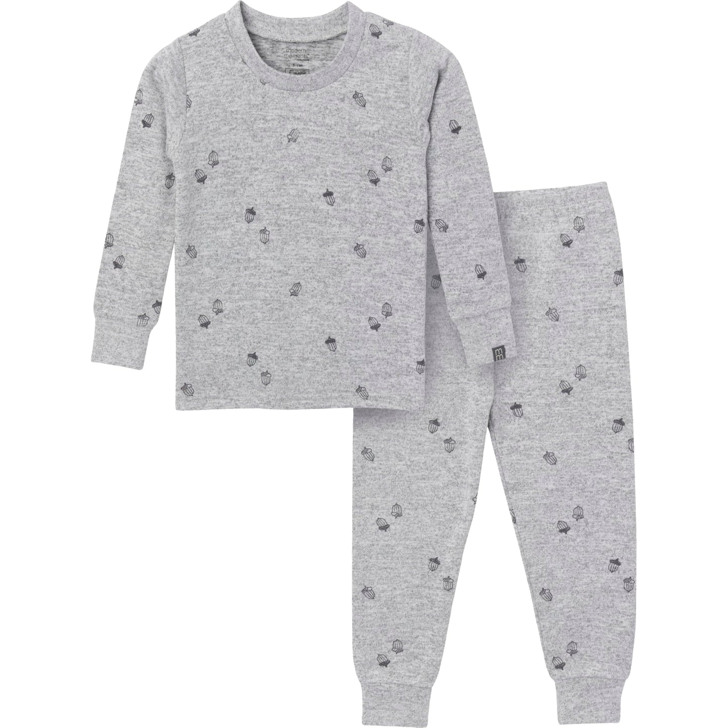 Modern Moments By Gerber Toddler Unisex Hacci Snug Fit 2-Piece Pajama Set, Medium Grey Heather Acorn, 2T