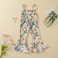 Emmababy Toddler Girl Bell Bottom Romper Baby Floral Suspender Pants Ribbed Jumpsuit Backless Flare Overalls Summer Playsuit(Flo