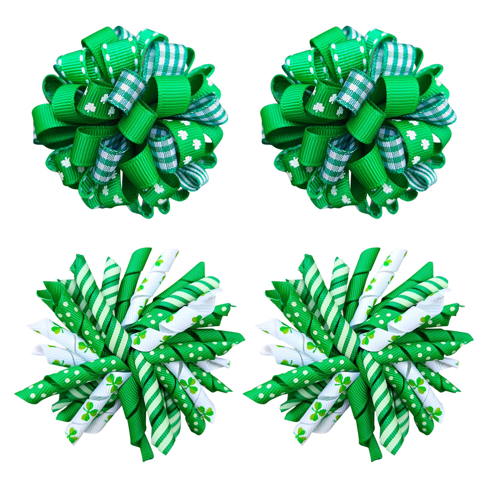 St Patricks Day Korker Hair Bow Clip 3'' Irish Green Shamrock Curly Corker Fireworks Alligator Barrette Toddler Baby Girls Kids