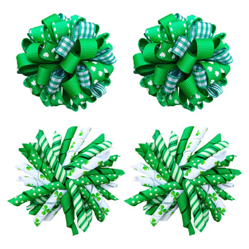St Patricks Day Korker Hair Bow Clip 3'' Irish Green Shamrock Curly Corker Fireworks Alligator Barrette Toddler Baby Girls Kids