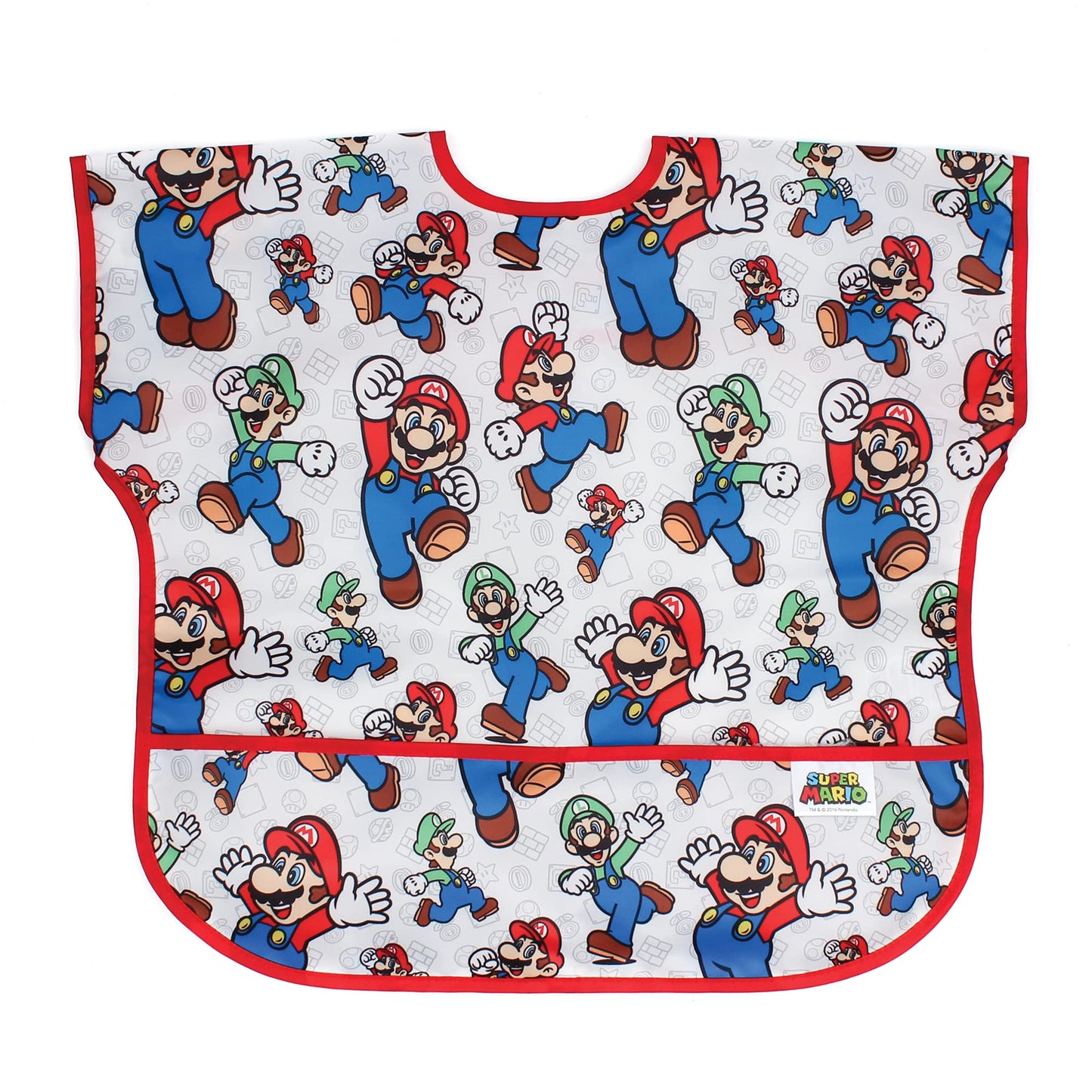 Bumkins Junior Bib, Short Sleeve Toddler Bib, Smock For Kids 1-3 Years, Waterproof Fabric, Nintendo Mario & Luigi
