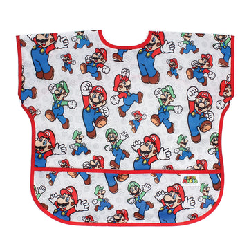 Bumkins Junior Bib, Short Sleeve Toddler Bib, Smock For Kids 1-3 Years, Waterproof Fabric, Nintendo Mario & Luigi