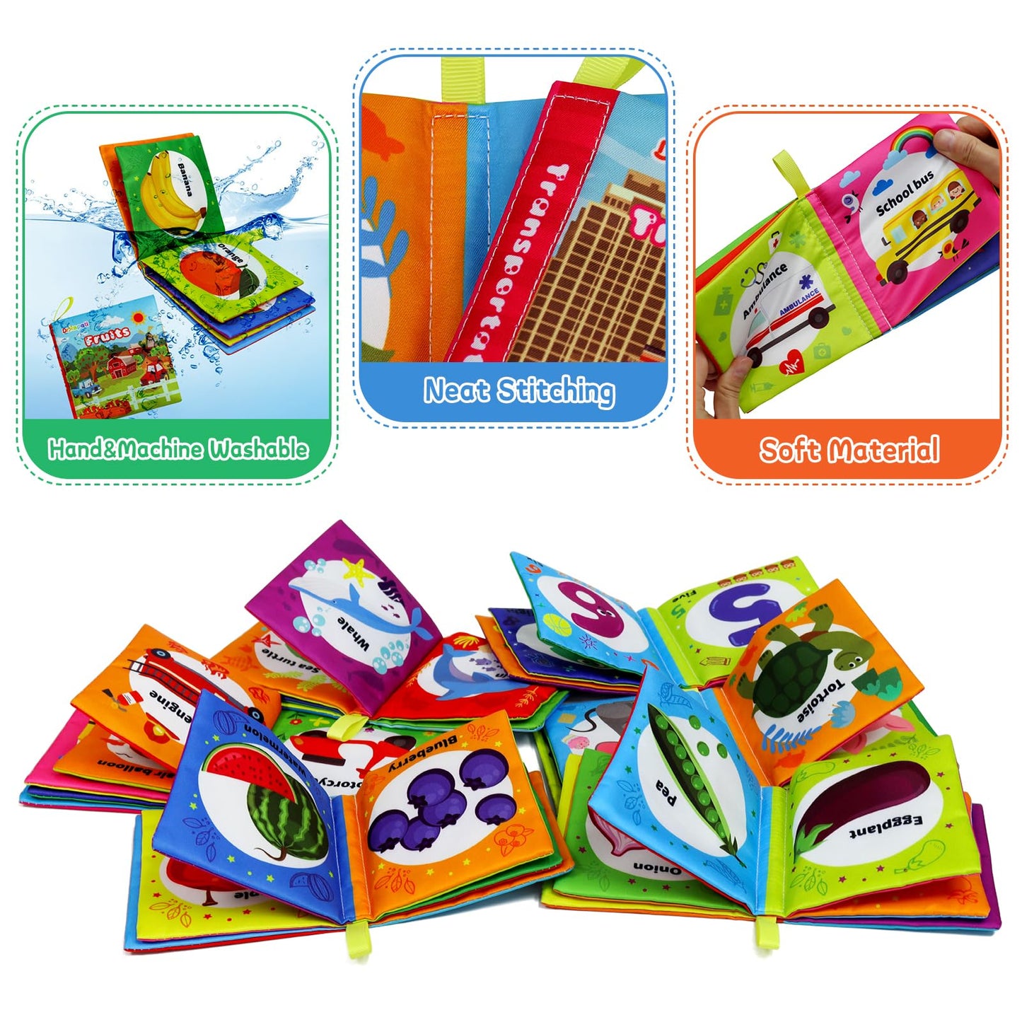 Dr.Rapeti Soft Cloth Books Baby Books Bath Books 6-Pack for Baby Infant Toddler Kids Crinkle Squeaky Washable Chewable Non-Toxic