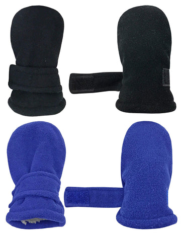 N'Ice Caps Little Kids And Baby Easy-On Sherpa Lined Fleece Mittens - 2 Pair Pack (Royal/Black Pack - Infant No Thumbs, 6-18 Mon