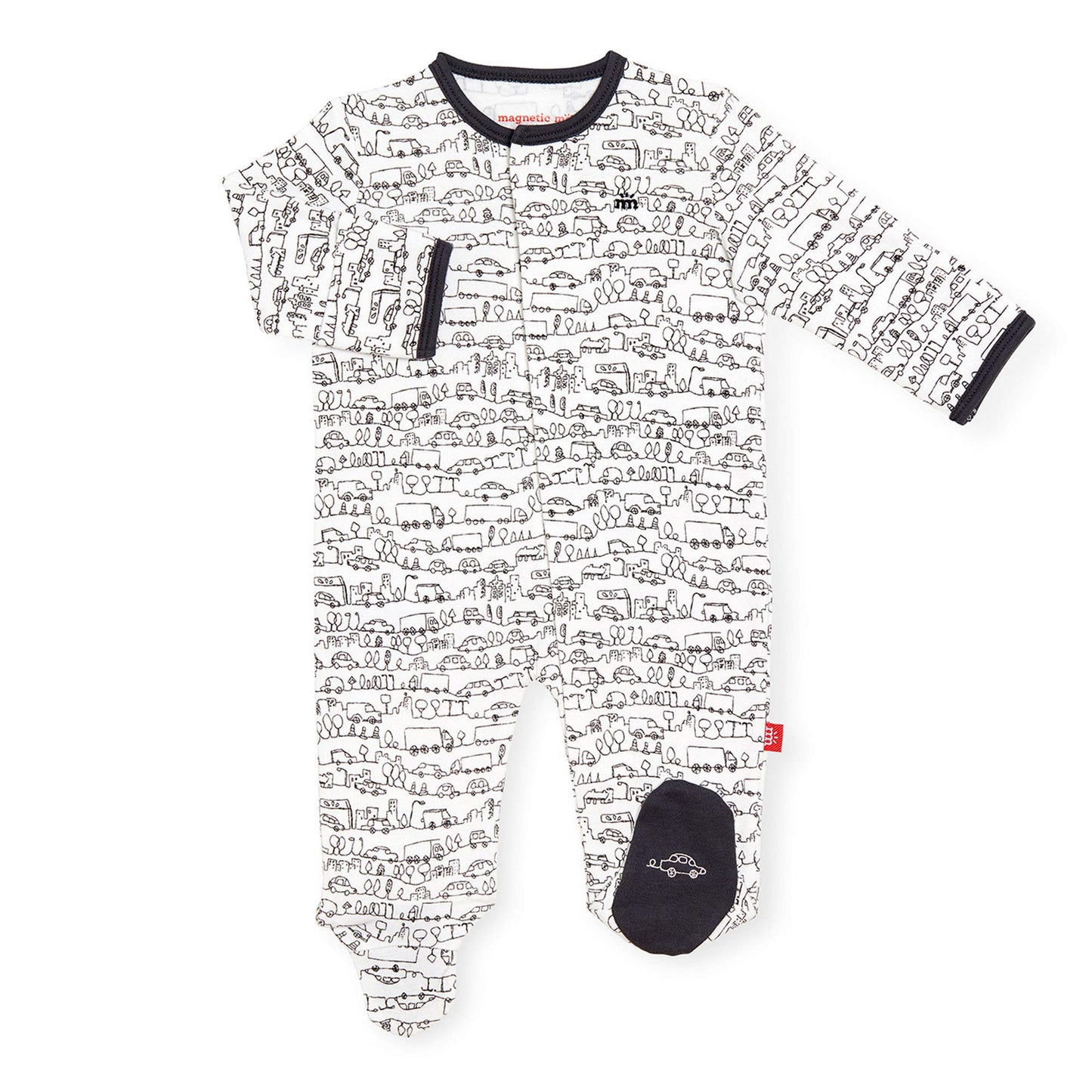 Magnetic Me Footie Pajamas 100% Organic Cotton Baby Sleepwear Quick Magnetic Fastener Sleeper Going Places 12-18M