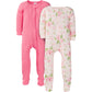 Gerber Baby Girls' 2-Pack Footed Pajamas, Pink Rose, 6 Months