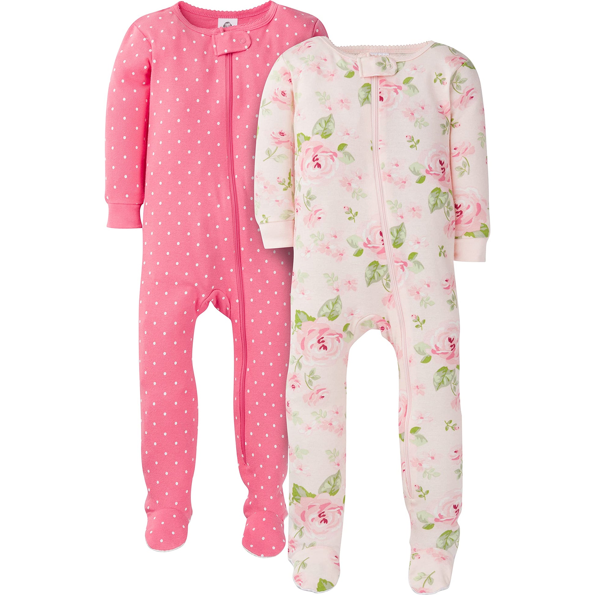 Gerber Baby Girls' 2-Pack Footed Pajamas, Pink Rose, 6 Months