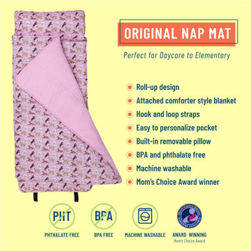 Wildkin Original Nap Mat With Reusable Pillow For Boys And Girls, Perfect For Elementary Sleeping Mat, Features Hook And Loop Fa