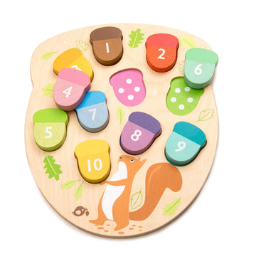 Tender Leaf Toys - How Many Acorns? - Count to 10 Number Wooden Puzzle Game - Counting, Sorting Activity Game for Children, Play