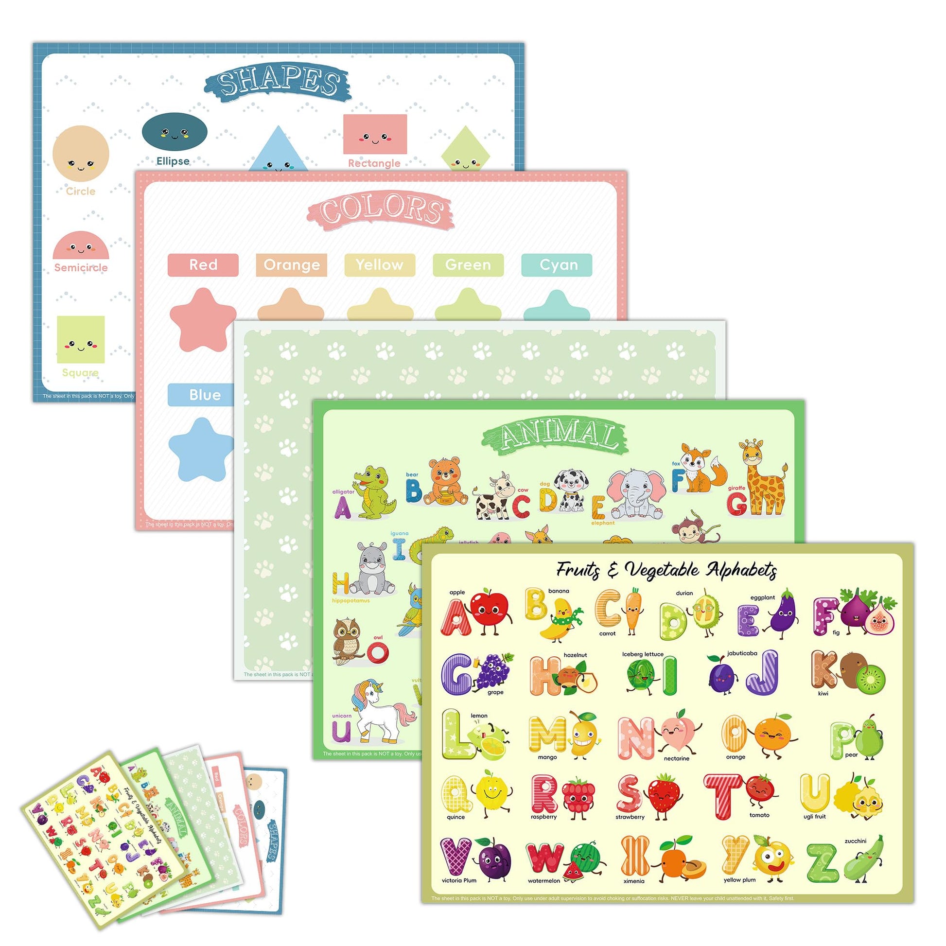 Disposable Placemats for Baby & Toddlers - Sticky Table Mats for Restaurants, Dining Table, Preschool & Parties - 5 Fun Designs 