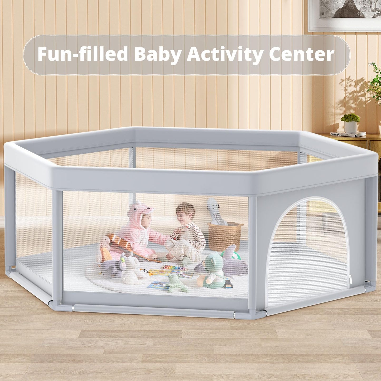 65  65 Inch Stylish Hexagonal Baby Playpen, Soft Play Pen For Babies And Toddlers, Safe Anti-Fall Baby Play Yards, Indoor & Outd
