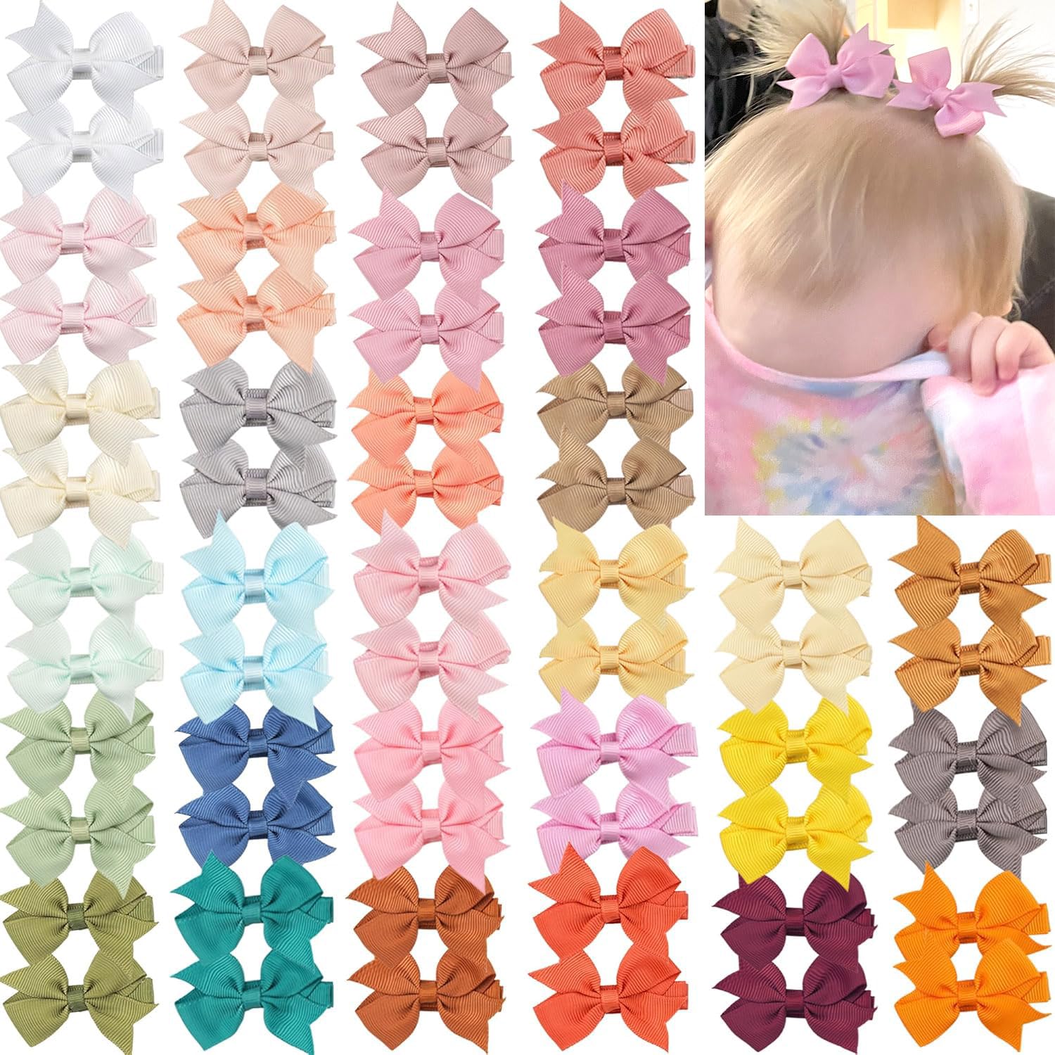 C  Llot Hair Clips For Baby Girls - 60 Tiny 2' Fully Covered Bows Barrettes For Infants And Toddlers
