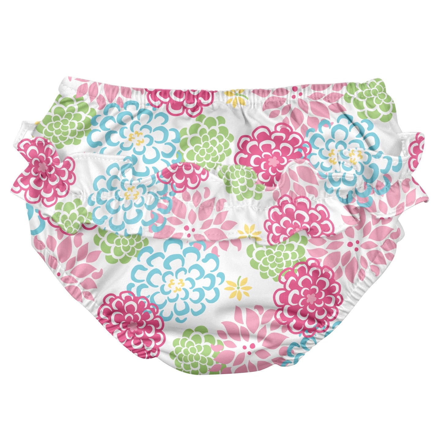 Ruffle Snap Reusable Absorbent Swimsuit Diaper-White Zinnia-18Mo