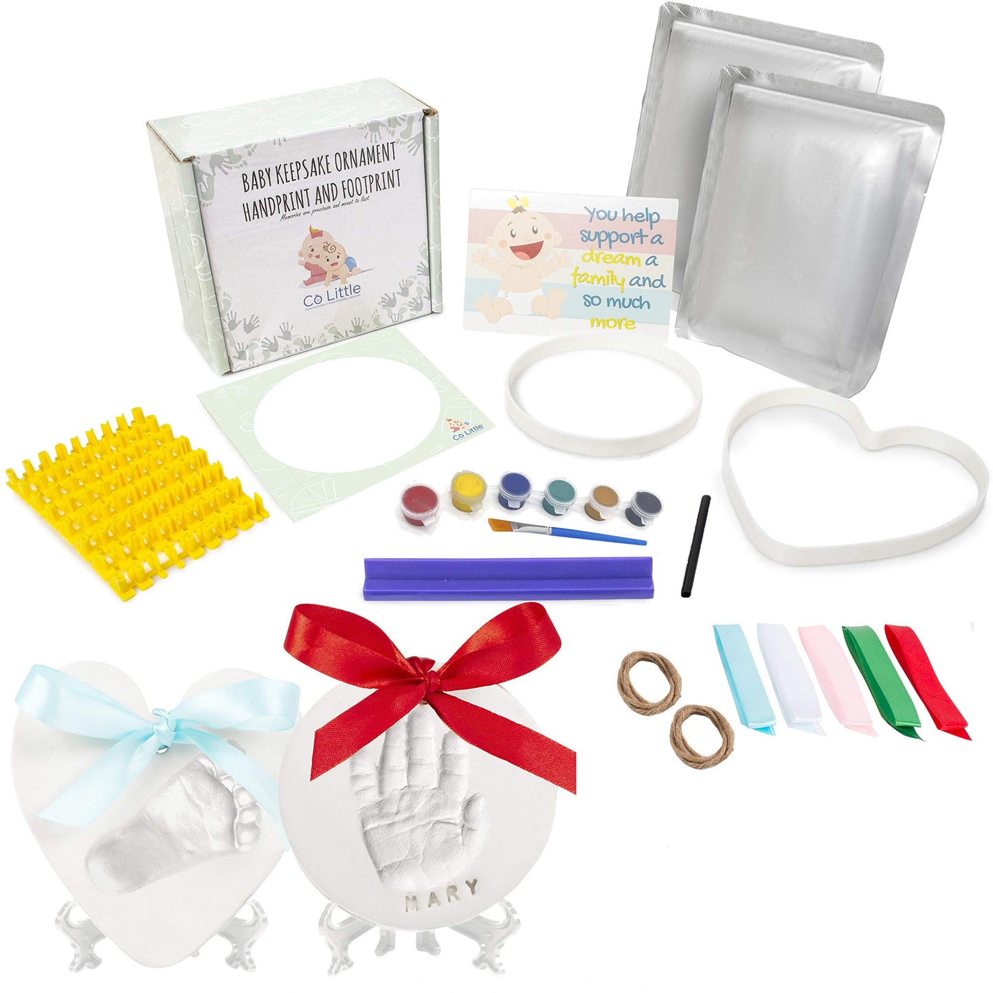 Baby Ornament Keepsake Kit (Circle & Heart) Clay Handprint And Footprint Casting For Newborn - Best New Mom Gift And Shower Gift