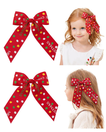 doboi 2 Pcs Christmas Hair Bows with Tails for Girls Handmade Toddler Hair Bows with Alligator Clips 3.9 Inches Glitter Christma