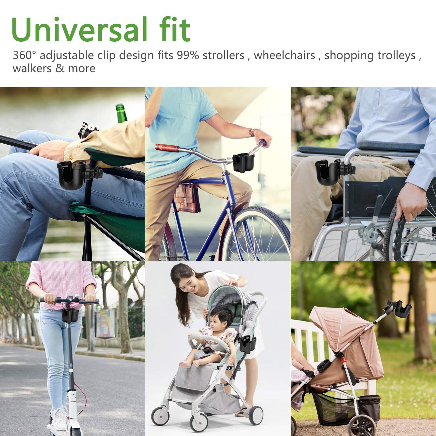 Suranew Universal Stroller Cup Holder, Adjustable Drink Holder With Phone Holder For Baby Stroller, Wheelchair, Walker, Bike, Sc
