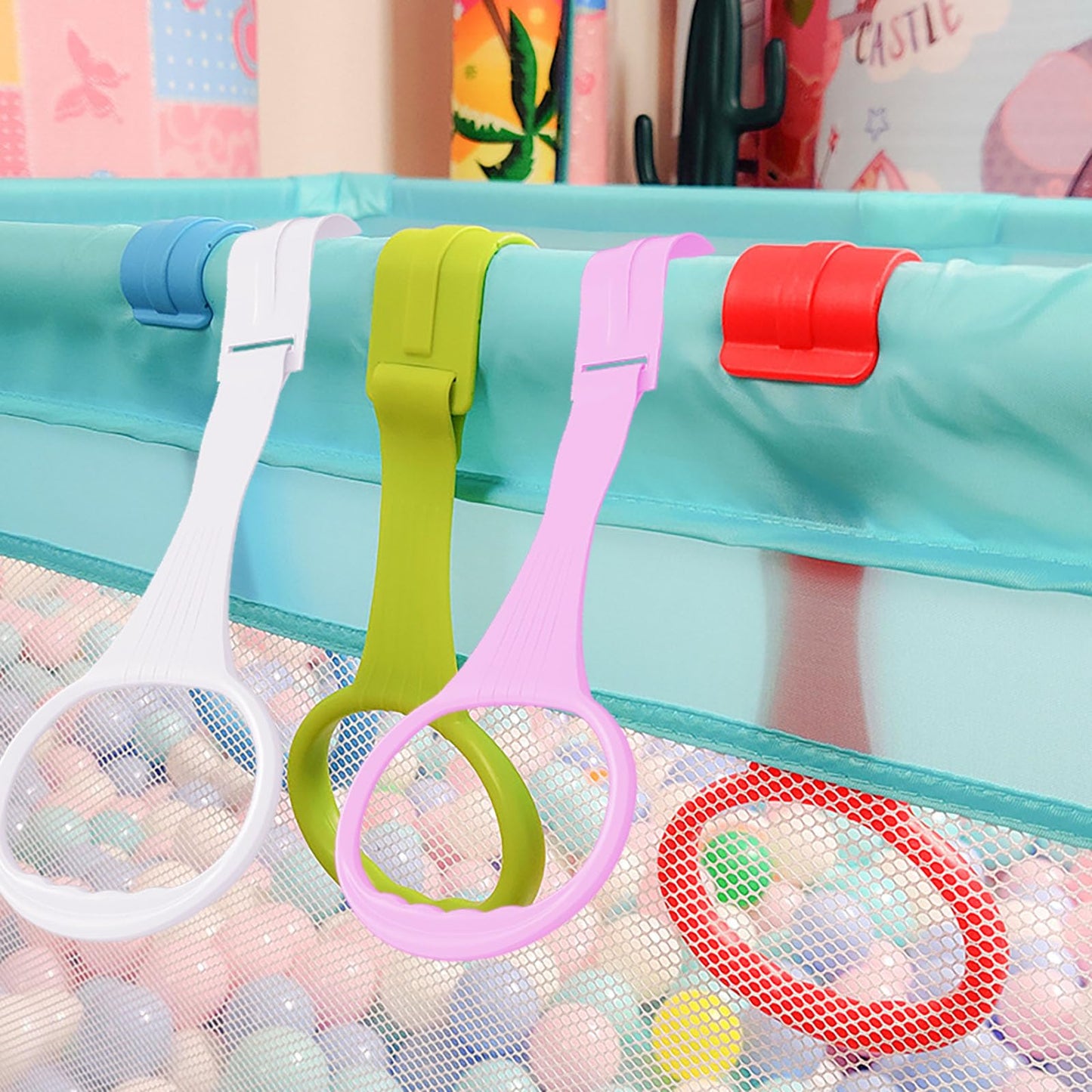 10Pcs Walk Assistant Plastic Baby Crib Pull Rings For Baby Baby Pull Up Rings Cot Hanging Rings For Infant Baby Toddler Practice