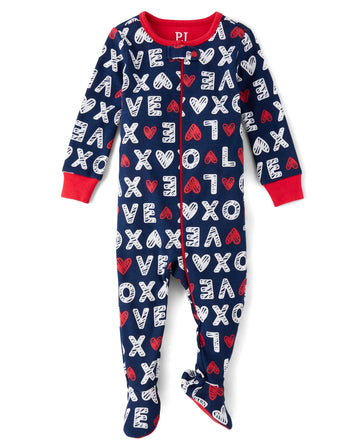 The Children'S Place,Baby Boys,And Toddler Long Sleeve 100% Cotton Zip-Front One Piece Footed Pajama,Navy Vday,9 Months,12 Month