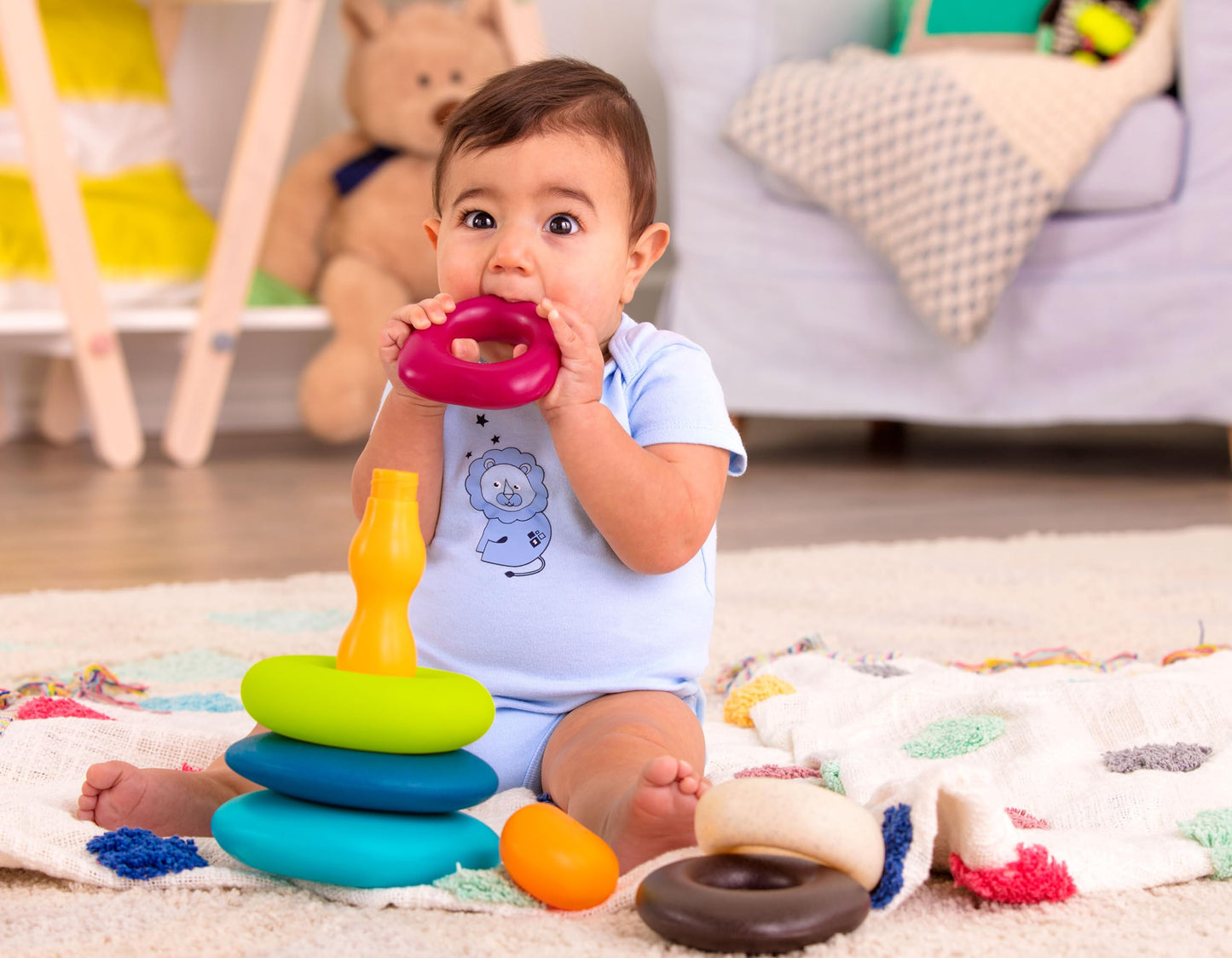 B. toys - Stacking Rings - Textured Ring Stacker for Babies - Early Development Toys - 100% Non - Toxic - Fun & Educational - Gr