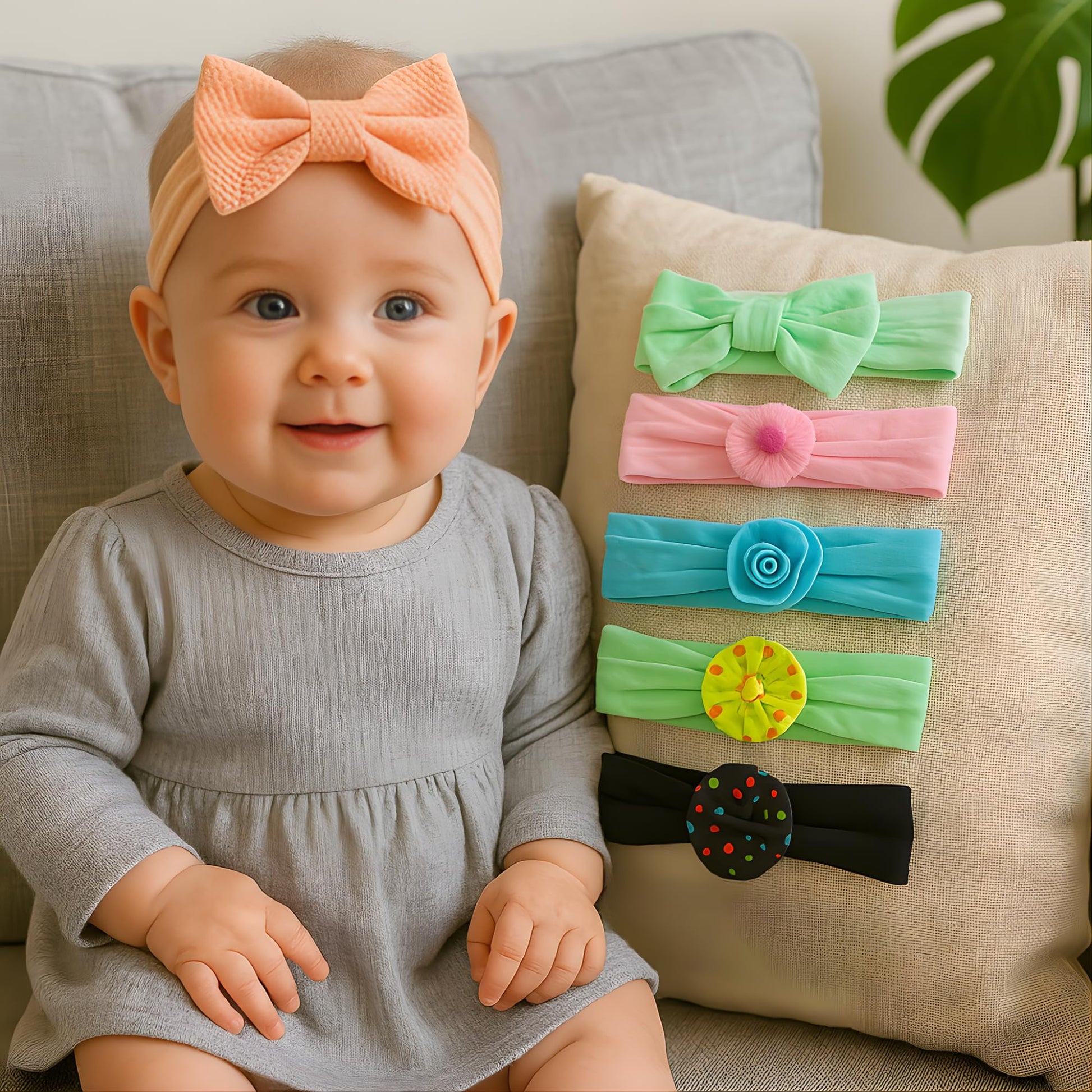 Bakefy 6 Style Combo Handmade Baby Headbands Soft Stretchy Nylon Hair Bands With Bows For Newborn Infant Baby Toddler Girls Pa