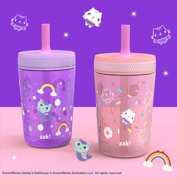 Zak Designs Gabby'S Dollhouse Kelso Toddler Cups For Travel Or At Home, 15Oz 2-Pack Durable Plastic Sippy Cups With Leak-Proof D