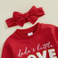 Lagkiyoj Newborn Baby Girl Valentines Day Outfit Letter Embroidery Oversized Sweatshirt Bubble Romper Infant Spring Clothes