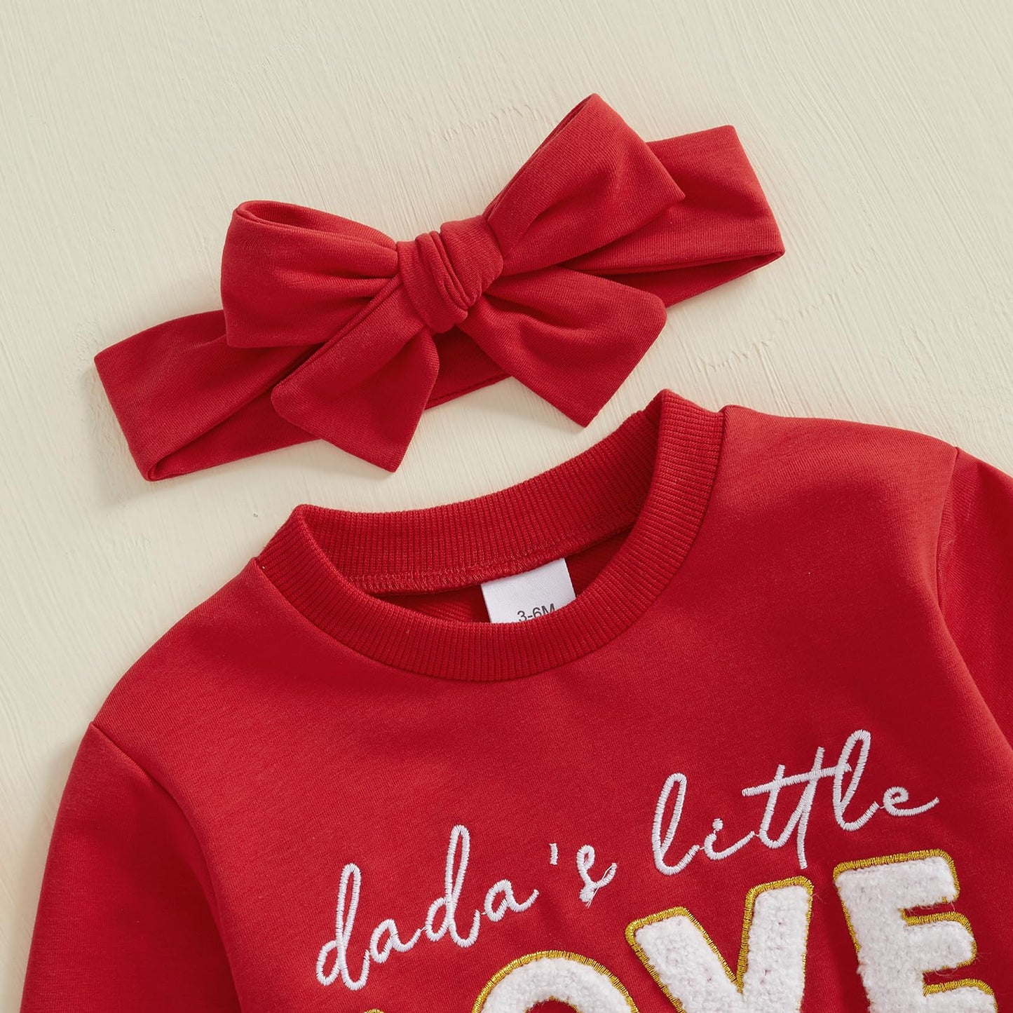Lagkiyoj Newborn Baby Girl Valentines Day Outfit Letter Embroidery Oversized Sweatshirt Bubble Romper Infant Spring Clothes